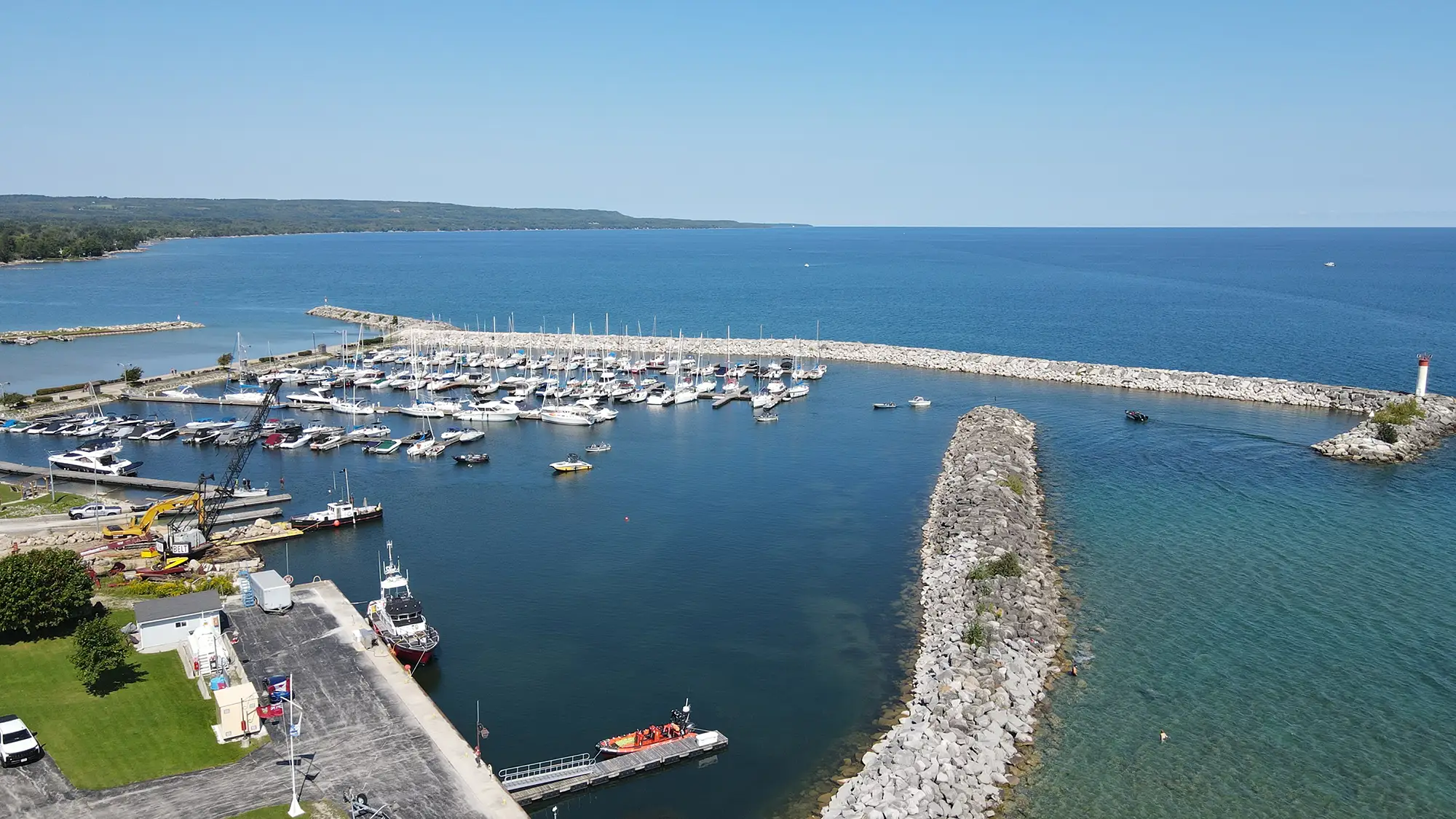 Aerial view of the Meaford harbour and marina on Georgian Bay