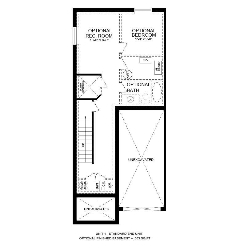 The Voyageur end unit basement plan