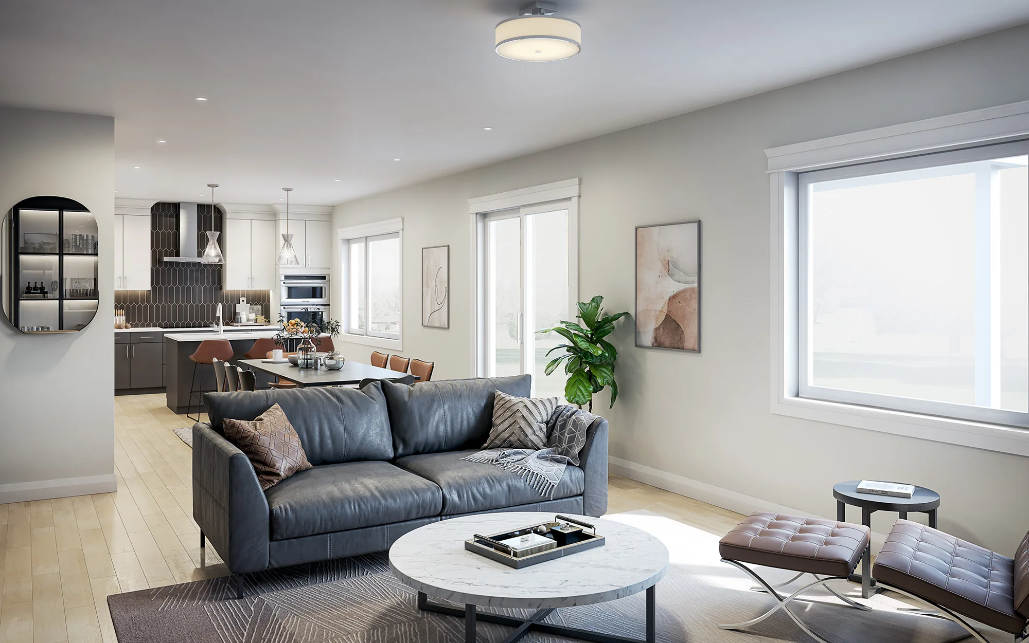 The Village Farm open-concept living room and kitchen